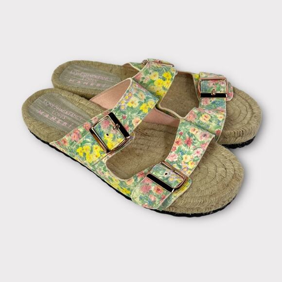 MANEBI X LoveShackFancy Nordic Floral Leather Espadrille Slide Sandals 41/US 11 - Picture 8 of 10